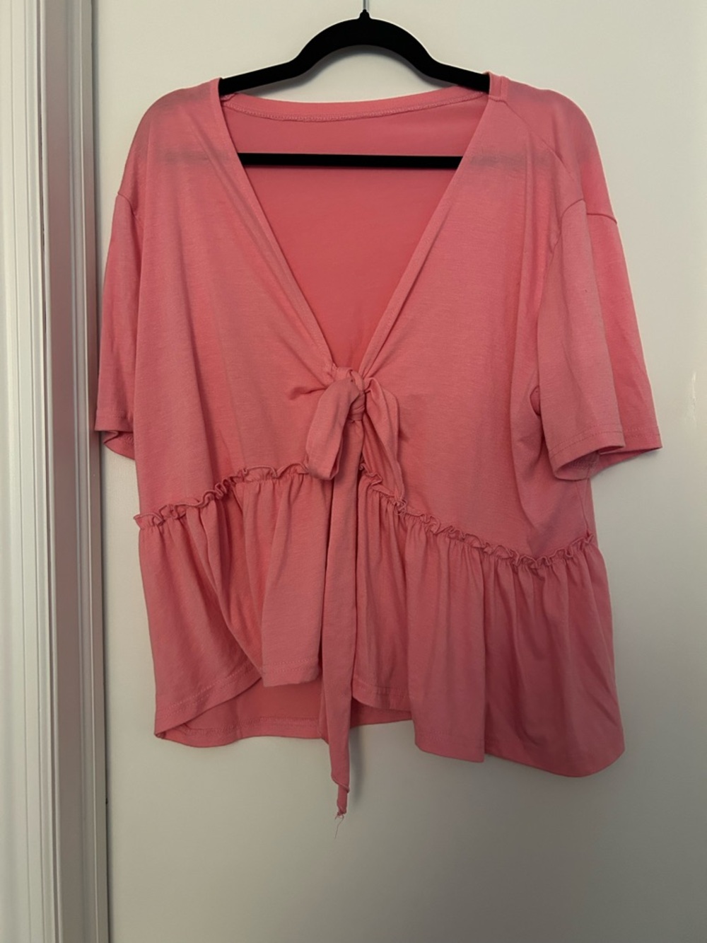 Amazon Pink Tie-Front Peplum Blouse